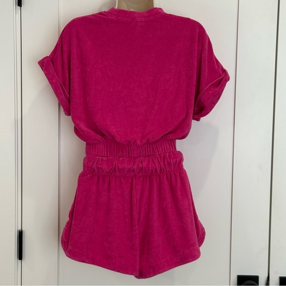 Elan Terry Cloth Matching Set Elastic Hem Crop Top Drawstring Shorts Hot Pink XS - Picture 5 of 10